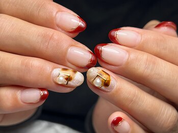 秋フレンチミラーラインネイル