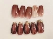 エムドットネイル 池袋(m.nail)/ボルドーマグ×リボンネイル