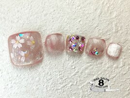 桜舞う華やかフットネイル