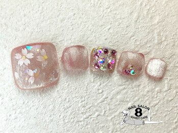 ネイルエイト 新百合ヶ丘(nail8)/桜舞う華やかフットネイル