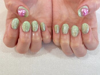 アルティノ ネイル ガーデン(altino nail garden)/グリーン/キラキラ/ハート