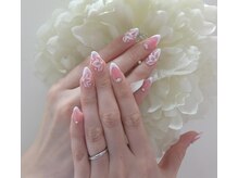 ネイルサロンミキ 横浜(MIKI)/フレンチスカルプ白ピンク3D花