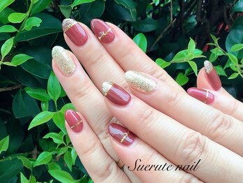 スエルテ ネイルサロン 北千住店/ボルドー×ゴールドリボン ¥7000