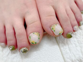 アトリエ ボノ(BONO)/押し花の春フットネイル