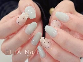 ドット/リボン/ミントブルー