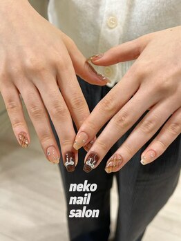 ネコ(Neko)/チェックネイル　秋冬　リボン