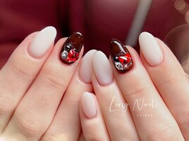 ボルドーハートビジューネイル