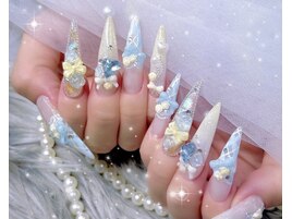 黄色ネイル リボンネイル