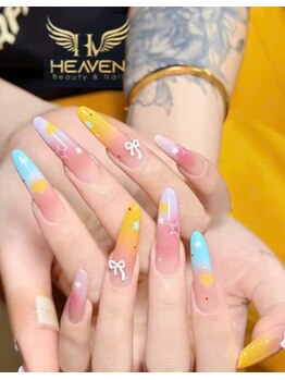 ヘブン ネイル 鶯谷(HEAVEN Nail)/Colorful Nail with Bows, Stars