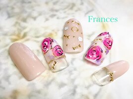 バラとリボンのラブリーネイル