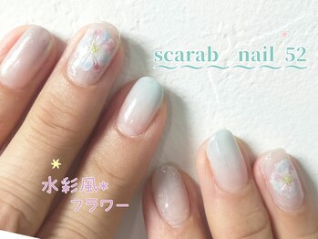 スカラべネイル52 春日部(Scarab Nail 52)/水彩風*花アート♪¥7900