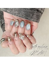 クリーム(Nail Atelier CREAM)/水光マグ&フレンチ，holoグラデ