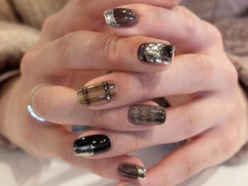アイネイルズ 梅田店(I nails)/個性派チェック手書き¥10700
