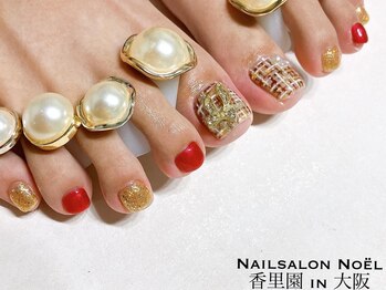 ノエル(Noel)/リボンパーツ×ツイードネイル