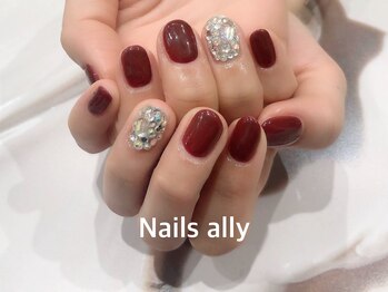 ネイルズアリー 立川店(Nails ally)/ボルドー×ストーン埋めつくし