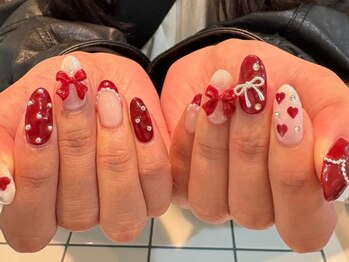 シェリーラメール 渋谷(cherielamer)/ リボン×ハートネイル