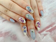 ディーネイル 四条烏丸(D-nail)/【春井】お花×ブルー
