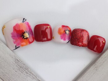 ネイルサロン あかねいろ/秋冬 フラワー フット 北欧