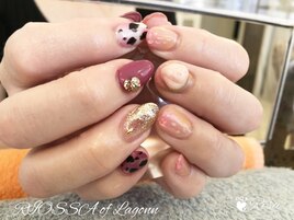 ゼブラｘしずく付き桃ネイル