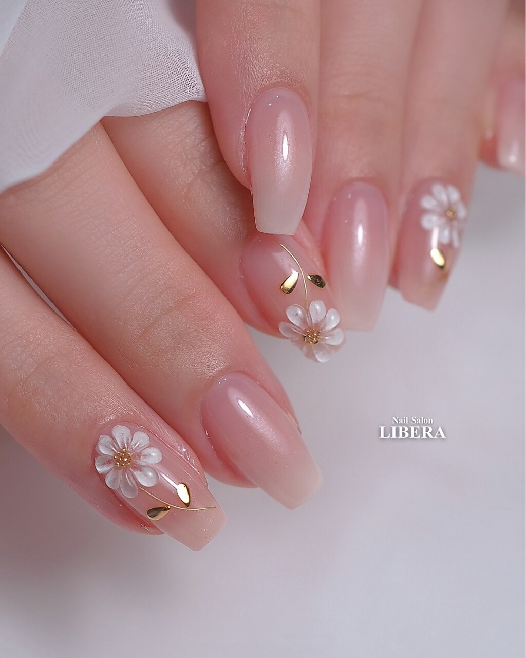 オーダーネイルチップNo.55 カフェラテ風 マーブル ぷっくり