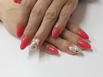 ネイルサロンミキ 横浜(MIKI)/ストーン埋め尽くレット赤ジェル