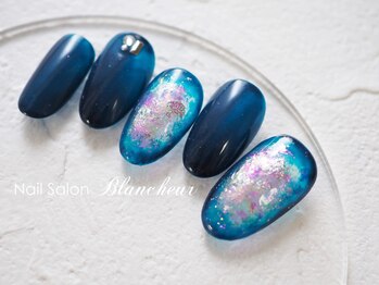 ネイルサロン ブランシュール(Nail Salon Blancheur)/大人ネイビーのラメチークネイル