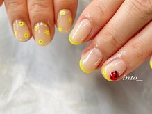 ネイルサロン イントゥ(into_)/細フレンチ　フラワー　ホロ