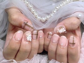 くまネイル チェックネイル 秋