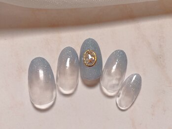 ルームヘアネイル 曙橋店(Room hair nail)/水色グラデーション×宝石ネイル