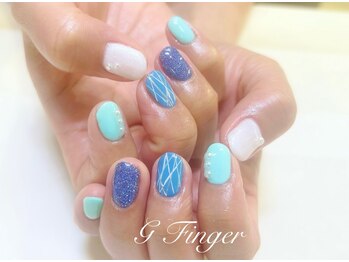 爽やかブルーのコラボネイル