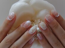 ネイルサロンミキ 横浜(MIKI)/クリア白シェルブライダル3Ｄ花