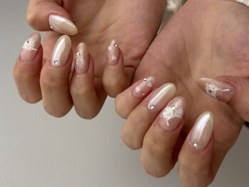 ランド ネイル 博多(LAND)/白ミラー×リボン♪