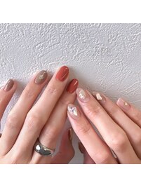 テラコッタ×天然シェルネイル