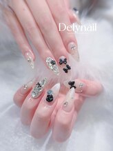 デリーネイル(Dely_nail)/黒リボン×薔薇の甘辛ゴージャス