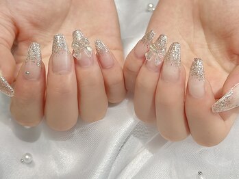 ヒールネイル(heal nail)/ピンクbeigeグラデ×ribbon