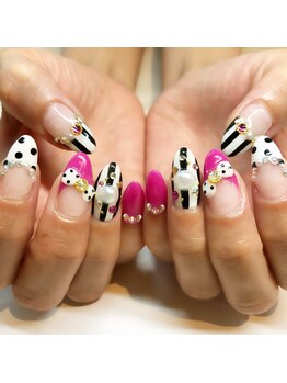 トータルサロン 白べぇーっ プラス/ドットストライプネイル