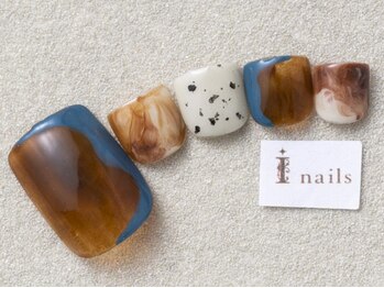 アイネイルズ 三宮店(I nails)/くすみカラーブルーべっ甲￥8000