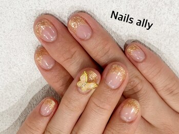 ネイルズアリー 立川店(Nails ally)/ラメフレンチ×バタフライネイル