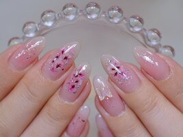 花びらネイル　押し花　蝶々