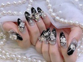 黒ネイル シルバー パーツ