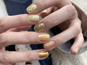 ネイルアルケー(Nail ARCHE)/異素材イエローネイル