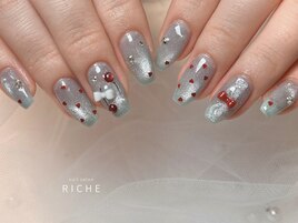 水色マグネット×チェリーネイル