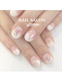 塗りかけ水彩アートネイル