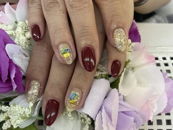 ディーネイル 四条烏丸(D-nail)/【春井】ボルドー×シェルネイル