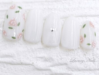 ラグジュアリーネイルズ タカダノババ(Luxury Nails Takadanobaba)/ホワイト*たっぷり薔薇Nail