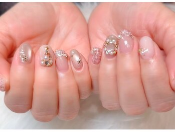 ネイルアンドアイラッシュスタジオ シュシュ(chouchou)/ピンクツイードネイル