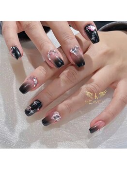 ヘブン ネイル 鶯谷(HEAVEN Nail)/Black Pink Nail Design with St