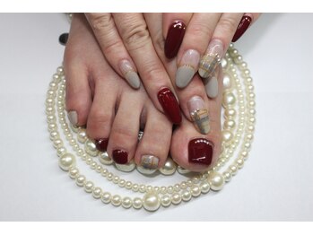 ネイルサロン スクール ビュートバタフライ 相模大野店(BEAUT BUTTERFLY)/グレージュチェックネイル