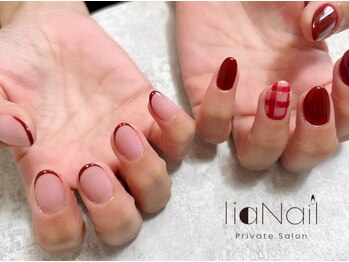 リアネイル(liaNail)/ボルドーフレンチ&チェック