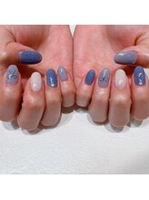 ビューティマーケット アングゥ(BEAUTY MARKET ungu)/ブルー×リボンネイル